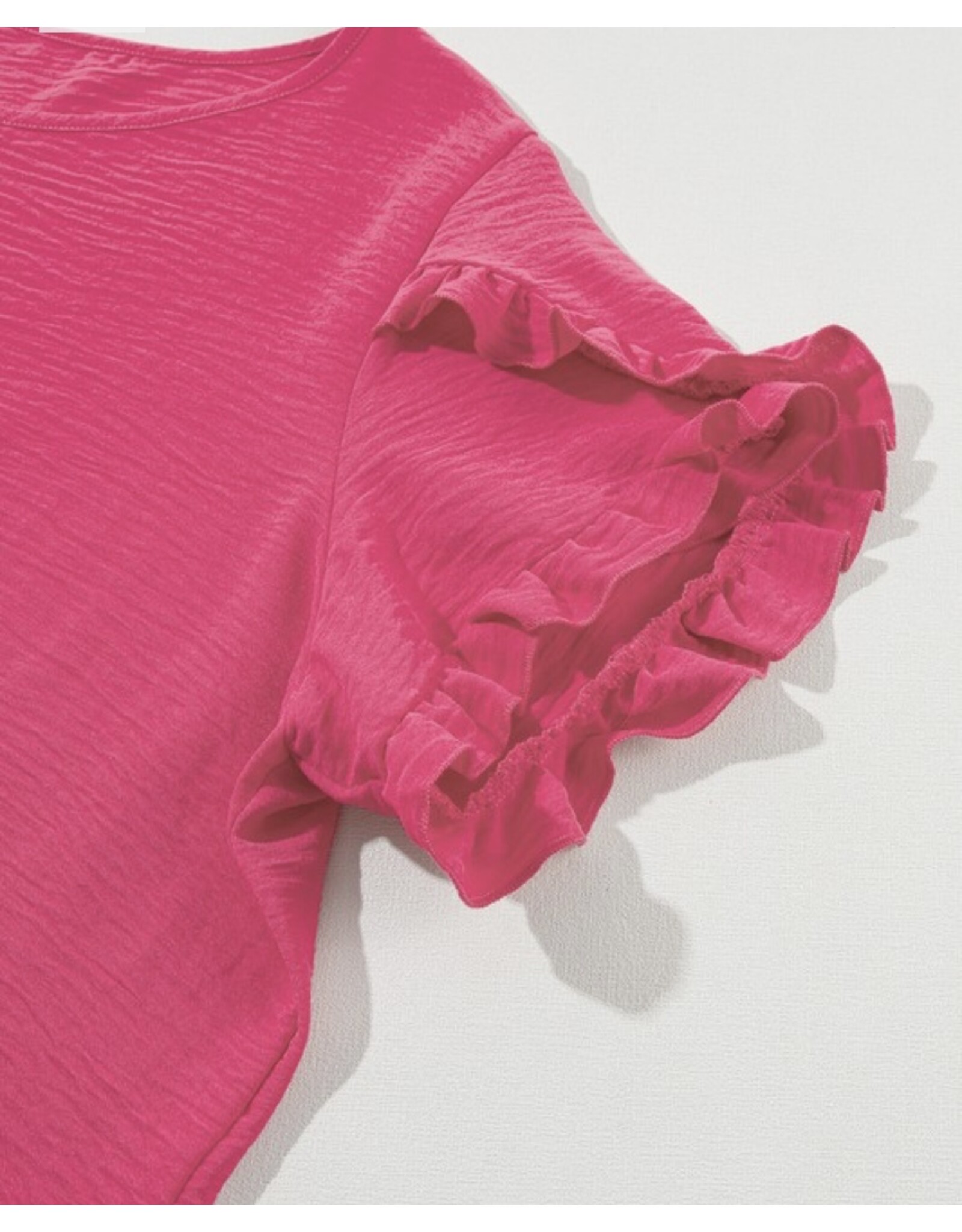 LATA Pink Ruffled Short Slv Top