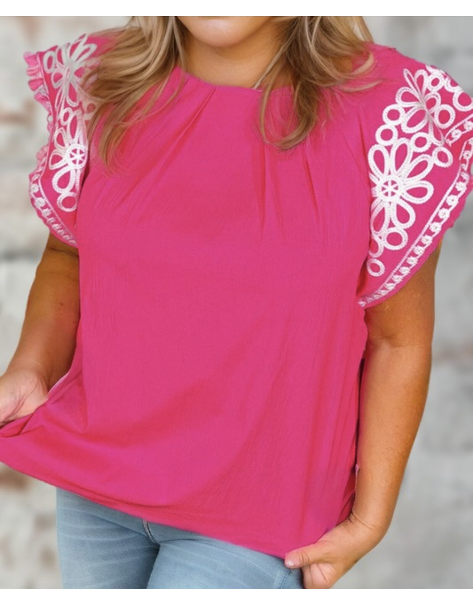 LATA Pink floral embroidered blouse
