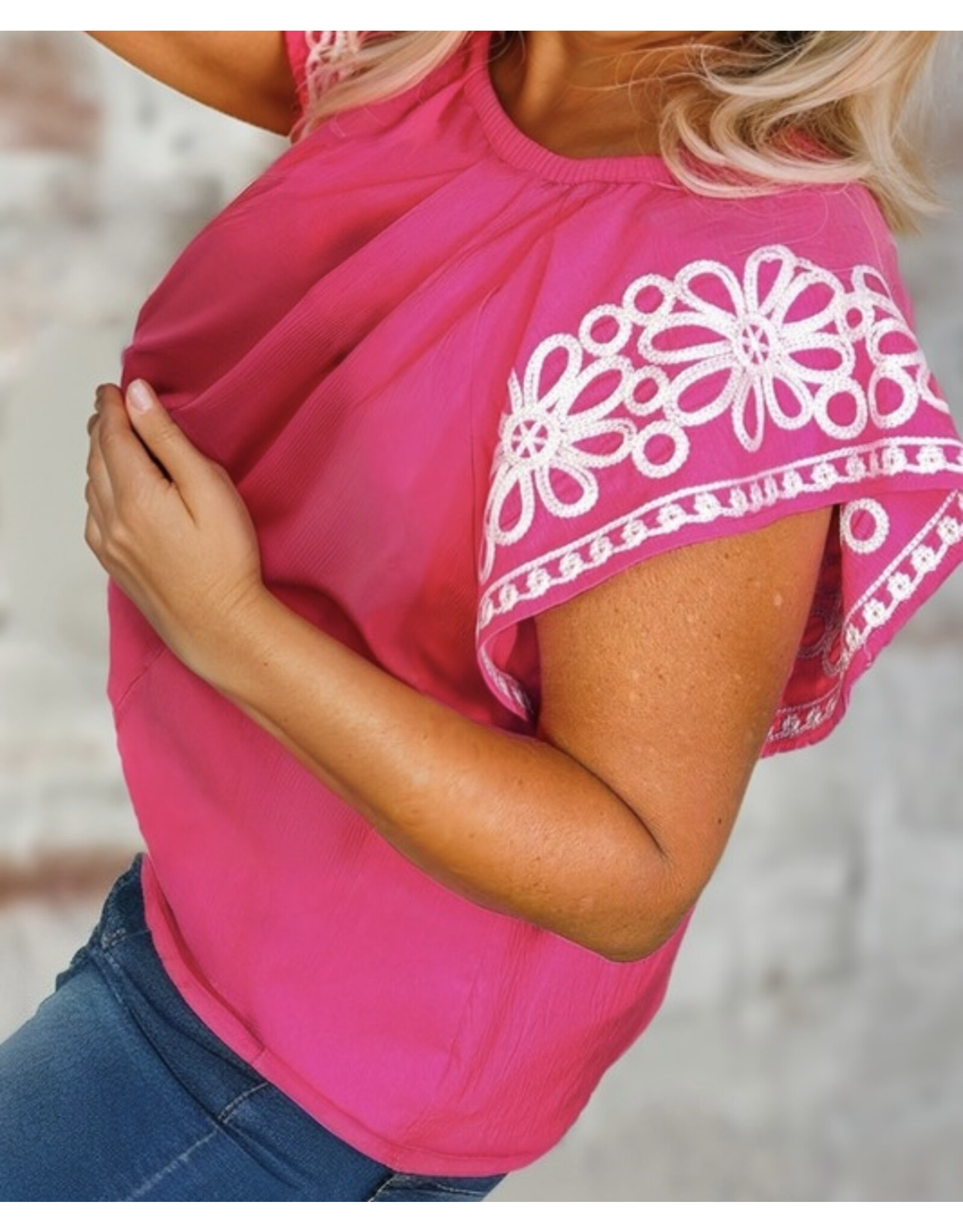 LATA Pink floral embroidered blouse