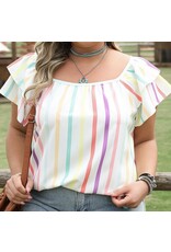 LATA Colorful stripe flutter sleeve top