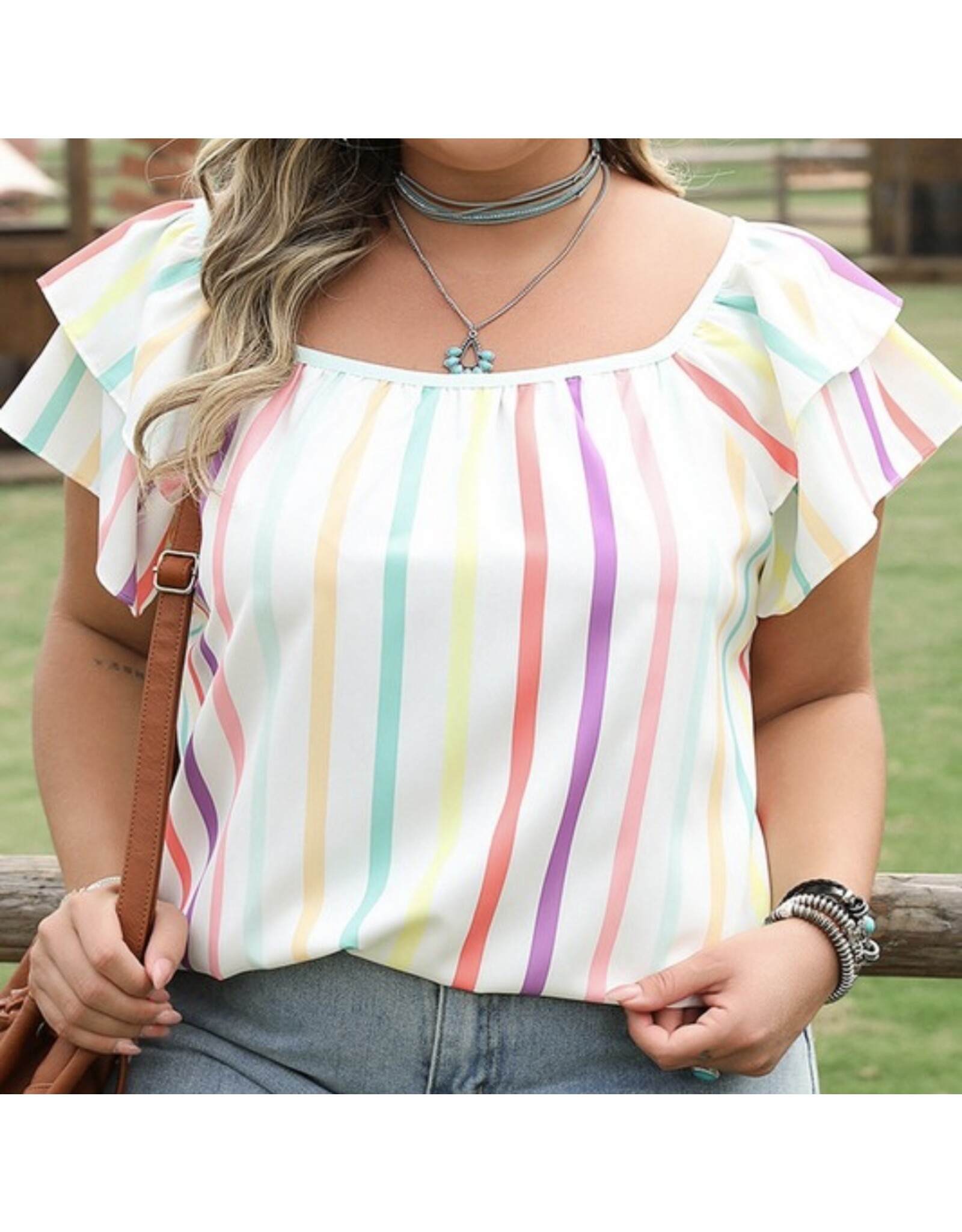 LATA Colorful stripe flutter sleeve top