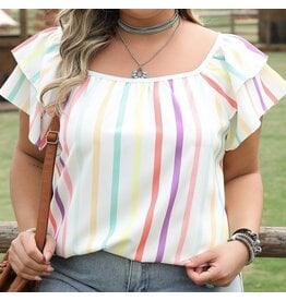 LATA Colorful stripe flutter sleeve top