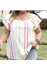 LATA Colorful stripe flutter sleeve top