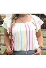 LATA Colorful stripe flutter sleeve top