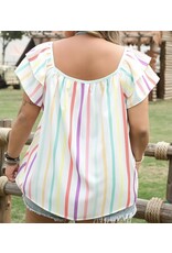LATA Colorful stripe flutter sleeve top