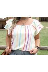 LATA Colorful stripe flutter sleeve top