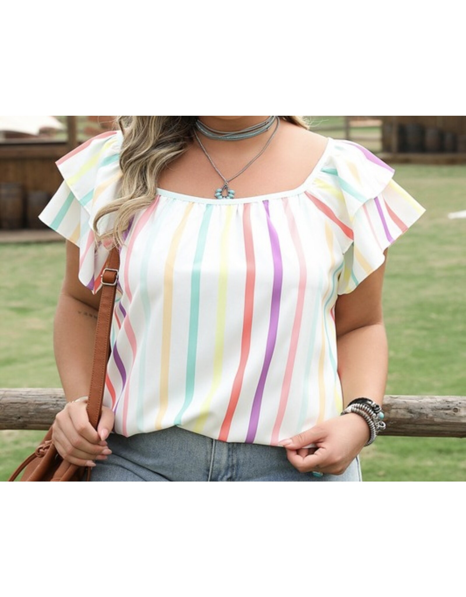 LATA Colorful stripe flutter sleeve top