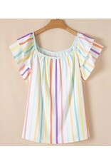 LATA Colorful stripe flutter sleeve top
