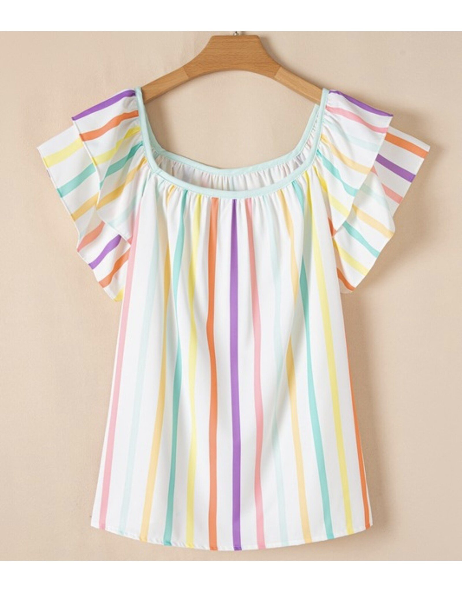 LATA Colorful stripe flutter sleeve top