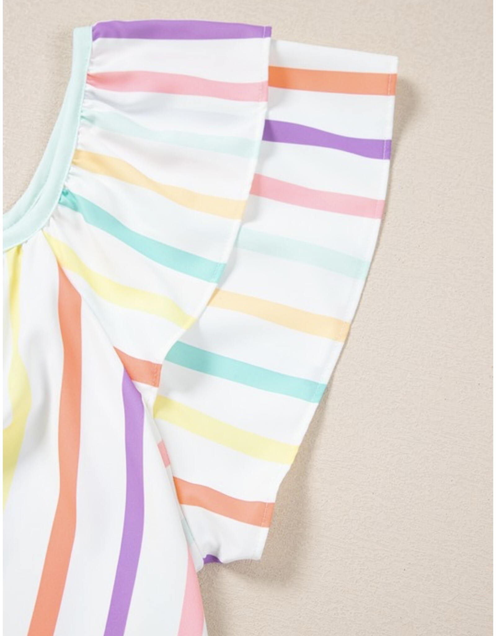 LATA Colorful stripe flutter sleeve top