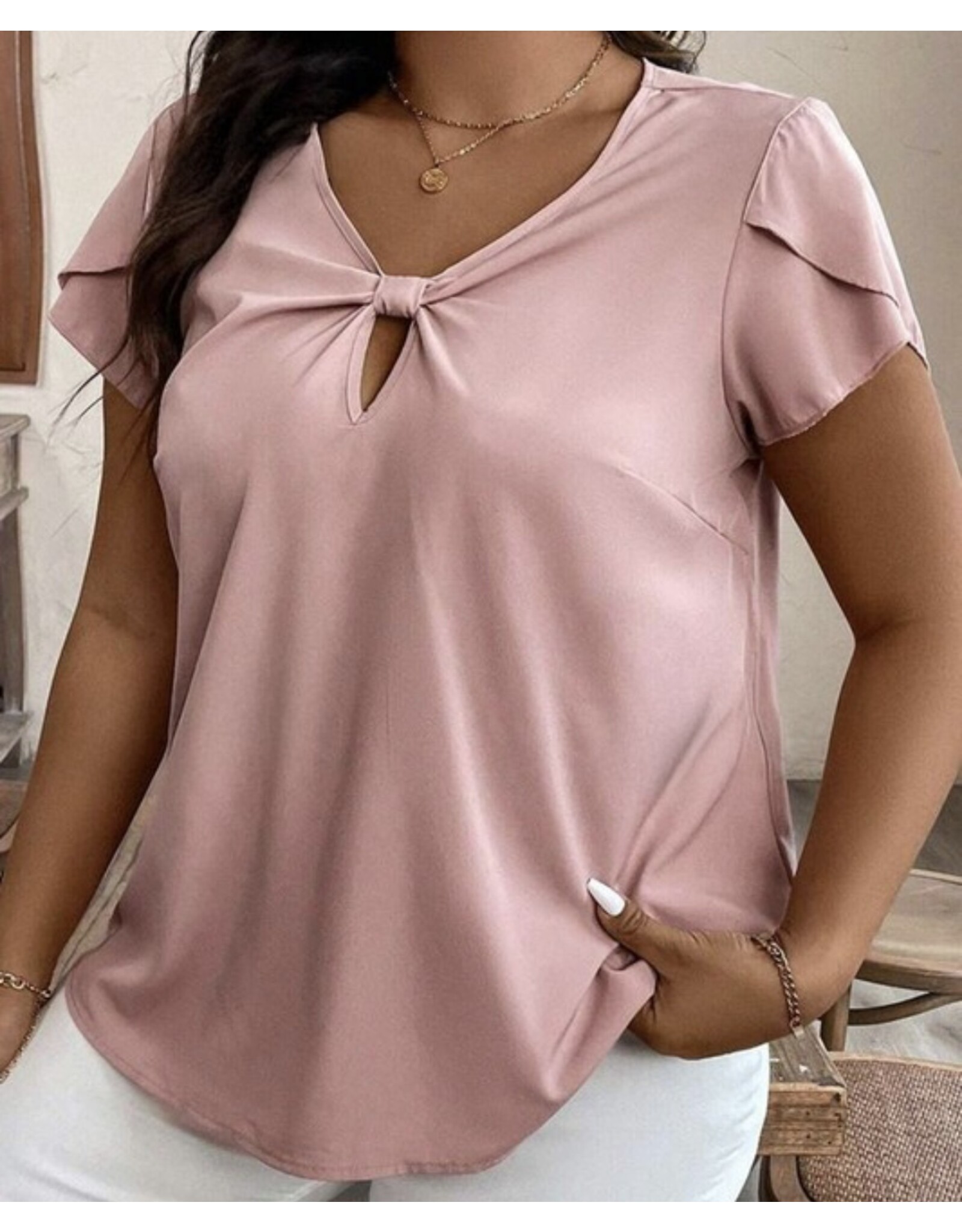 LATA Pink keyhole knot tulip slv top
