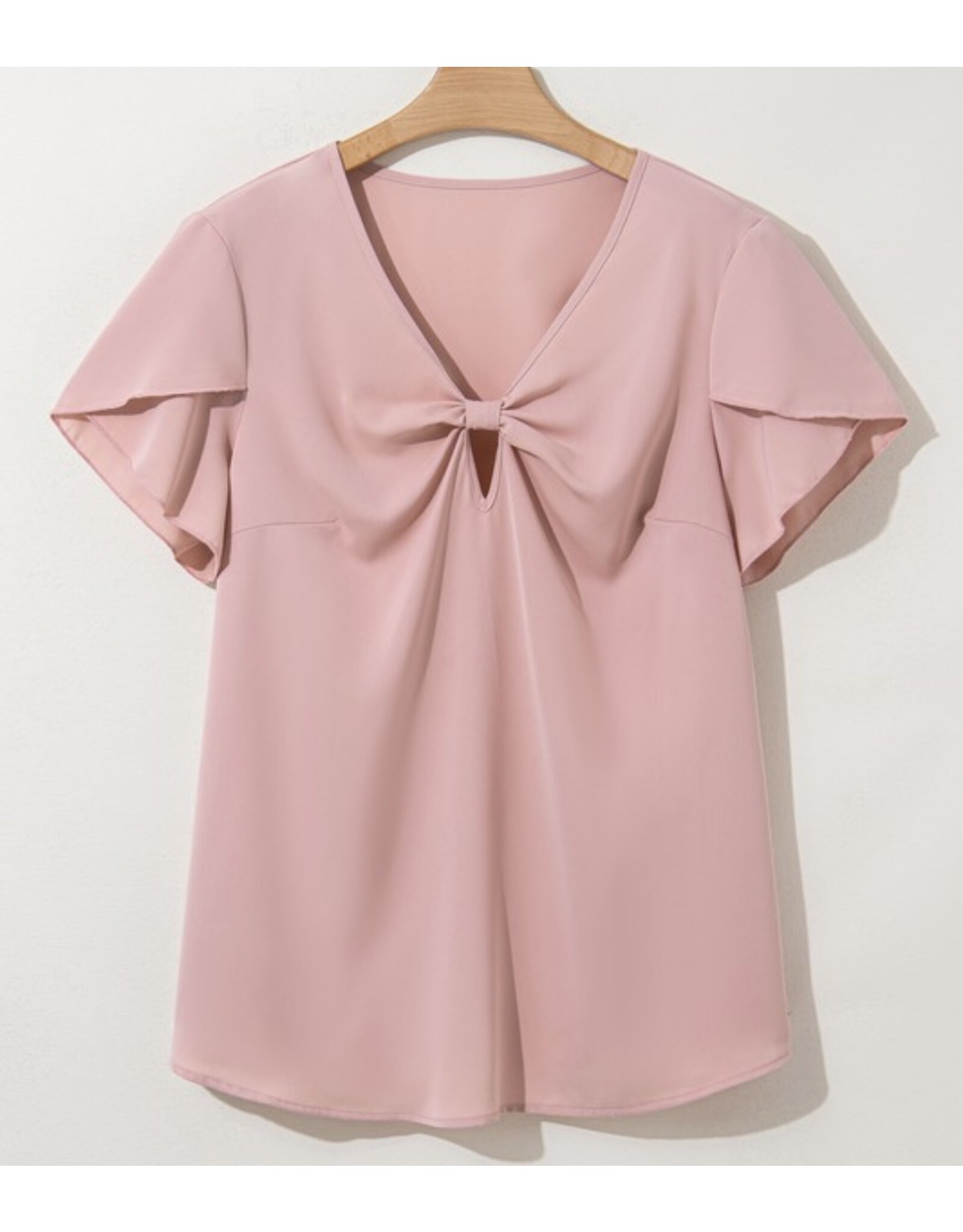 LATA Pink keyhole knot tulip slv top