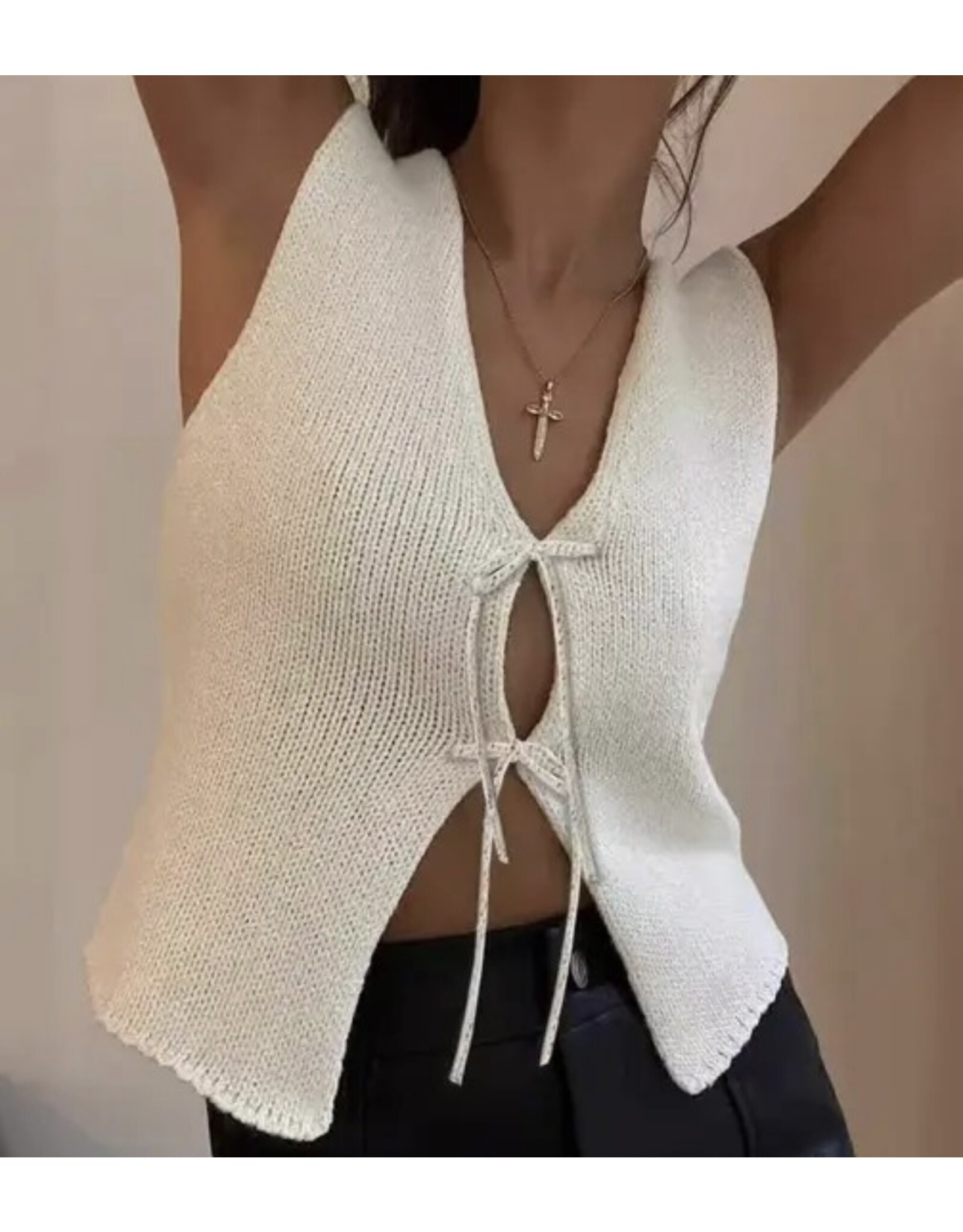 Miss sparkling White front tie tank top