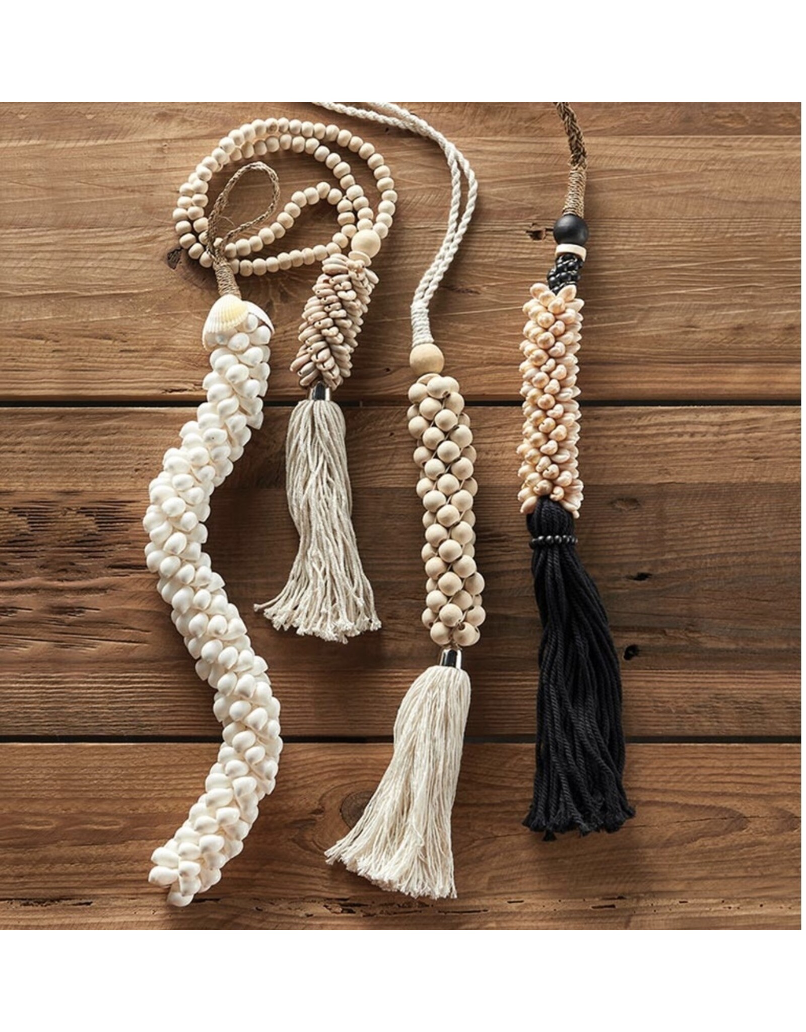 Black & ivory shell tassel