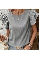 Miss sparkling BW striped ruffle slv blouse
