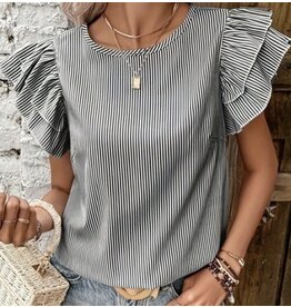 Miss sparkling BW striped ruffle slv blouse