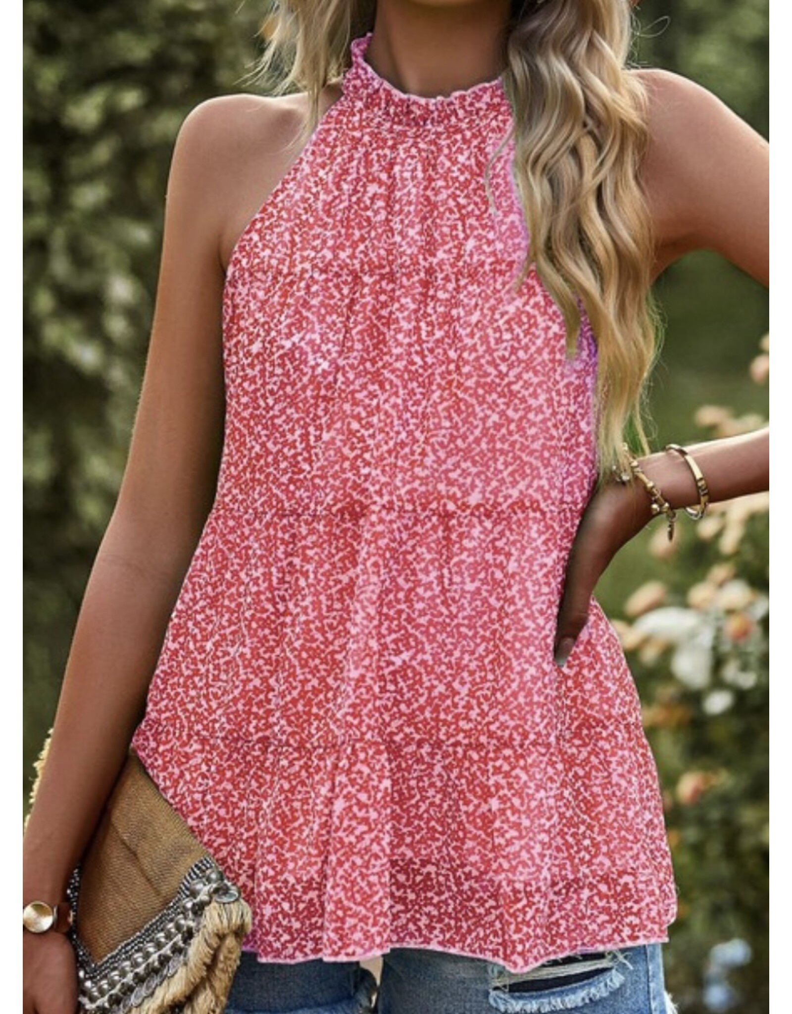 Miss sparkling Floral ruffle tie halter top