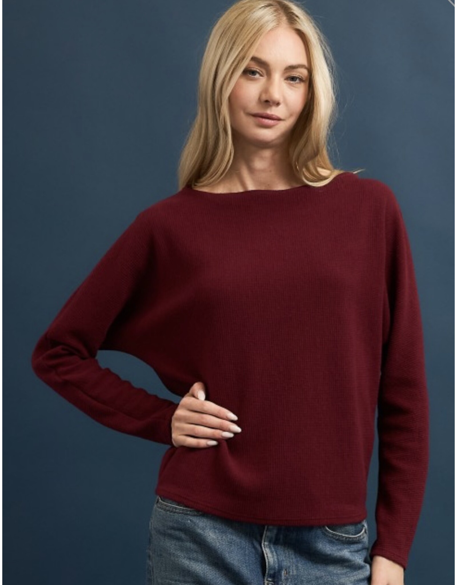 Seersucker boat neck l/s top