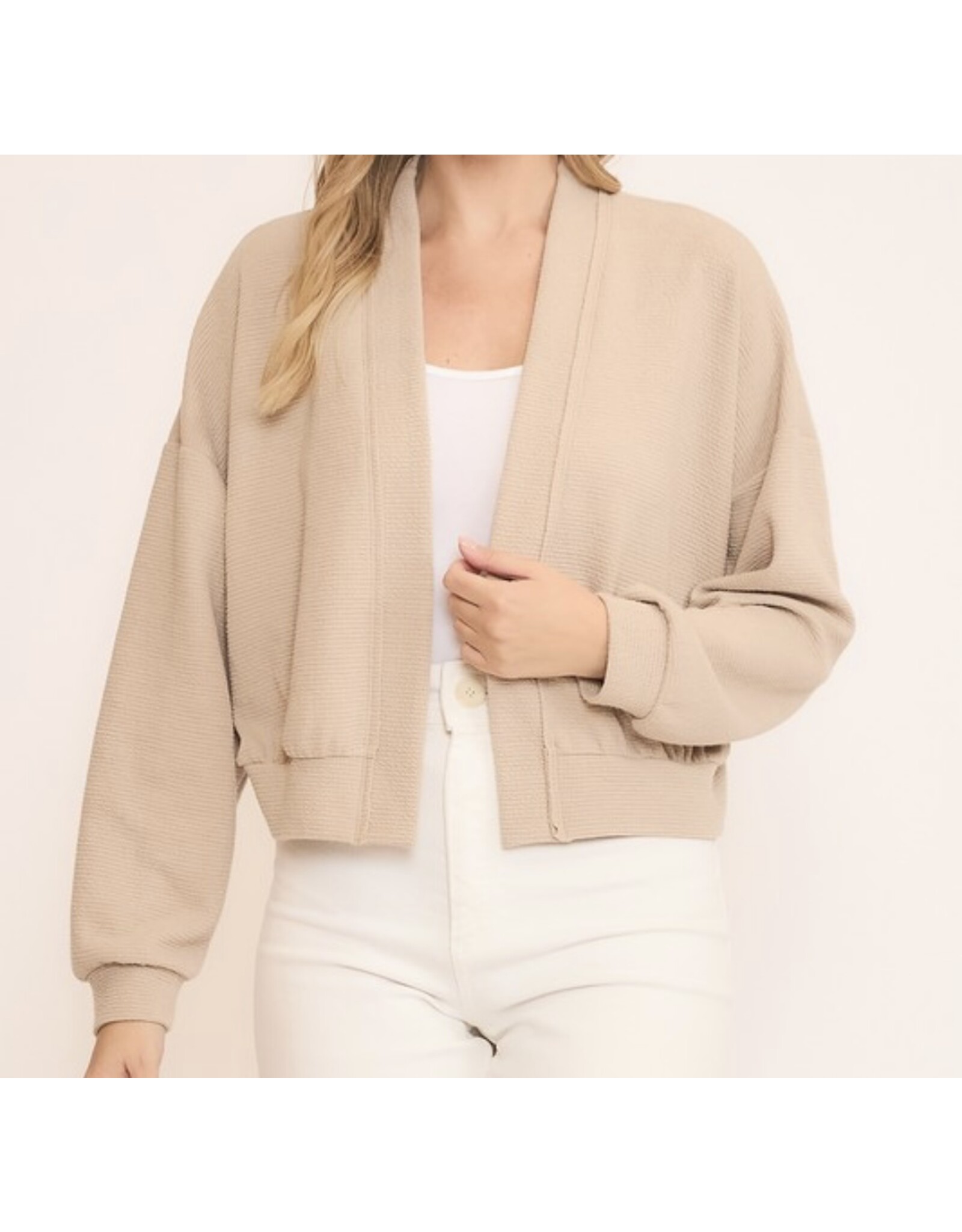 Seersucker semi crop cardigan