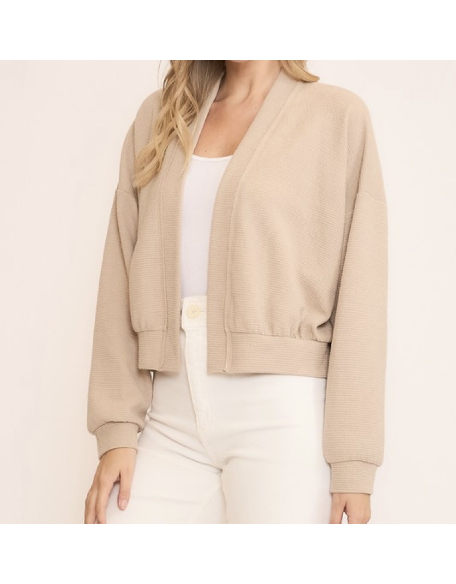 Seersucker semi crop cardigan