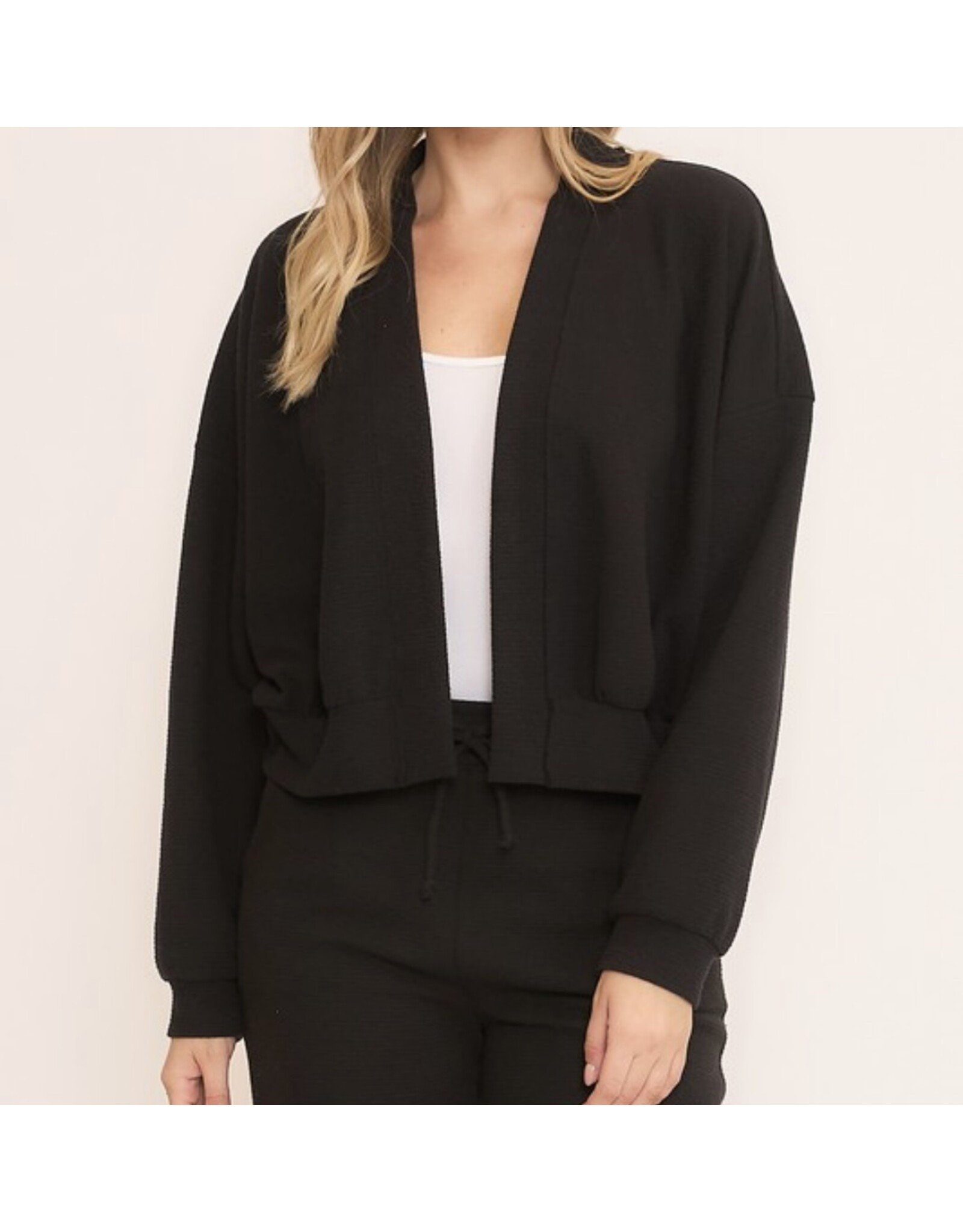 Seersucker semi crop cardigan