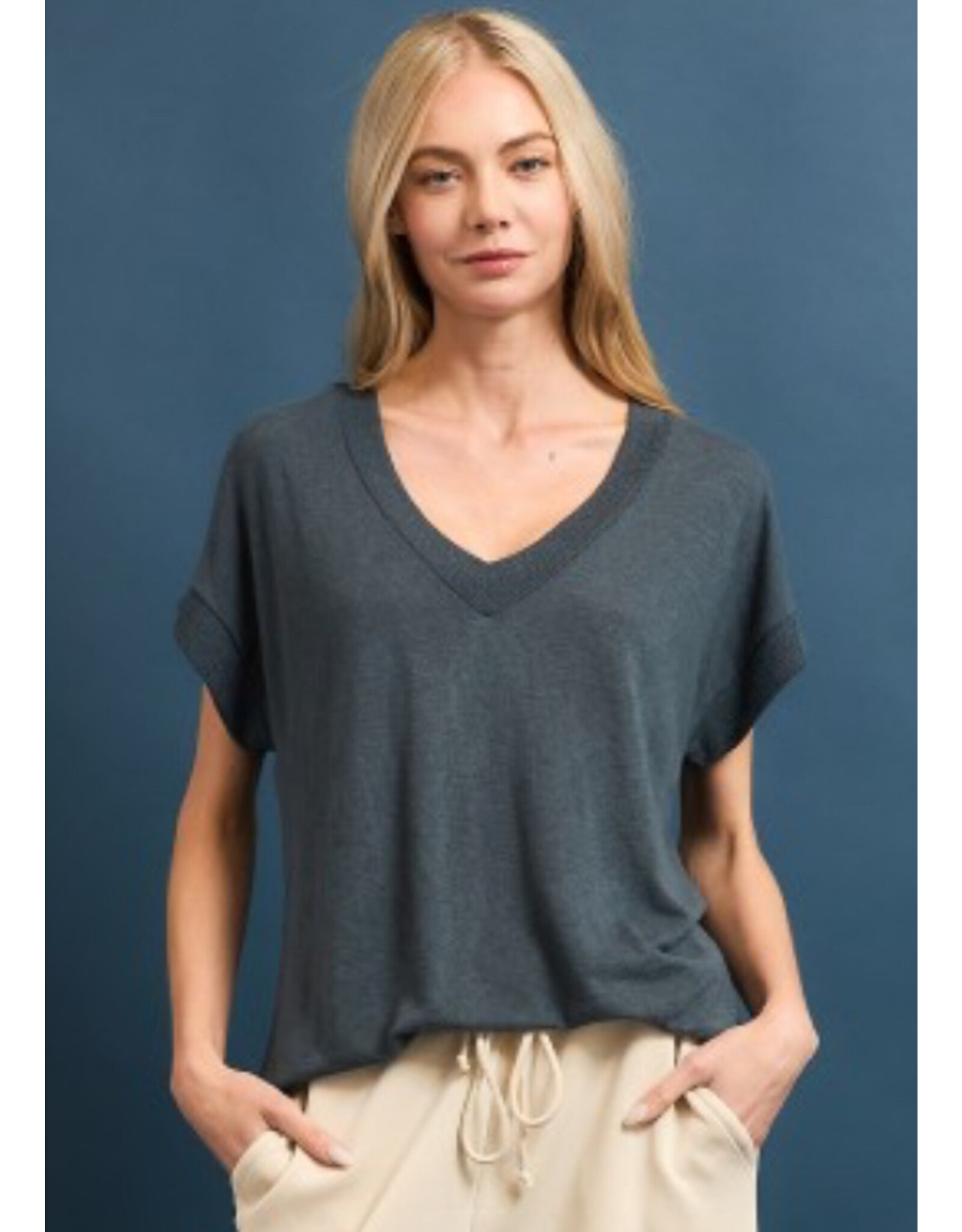 Hacci slub v neck top