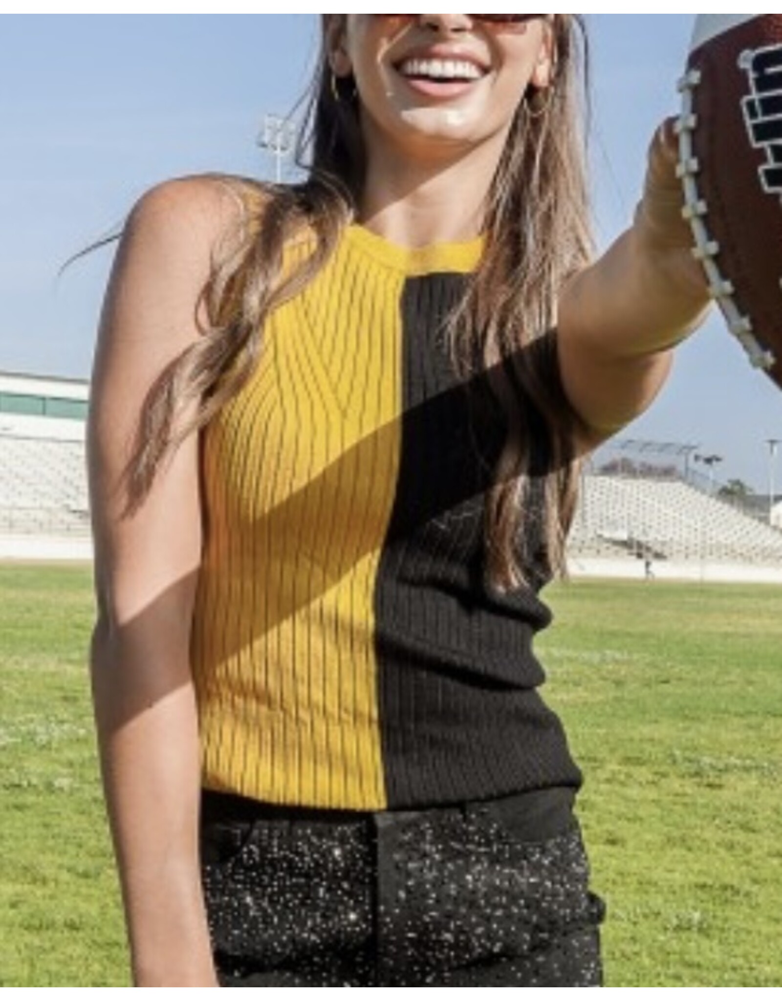 Game Day Contrast Sweater Ribbed Top