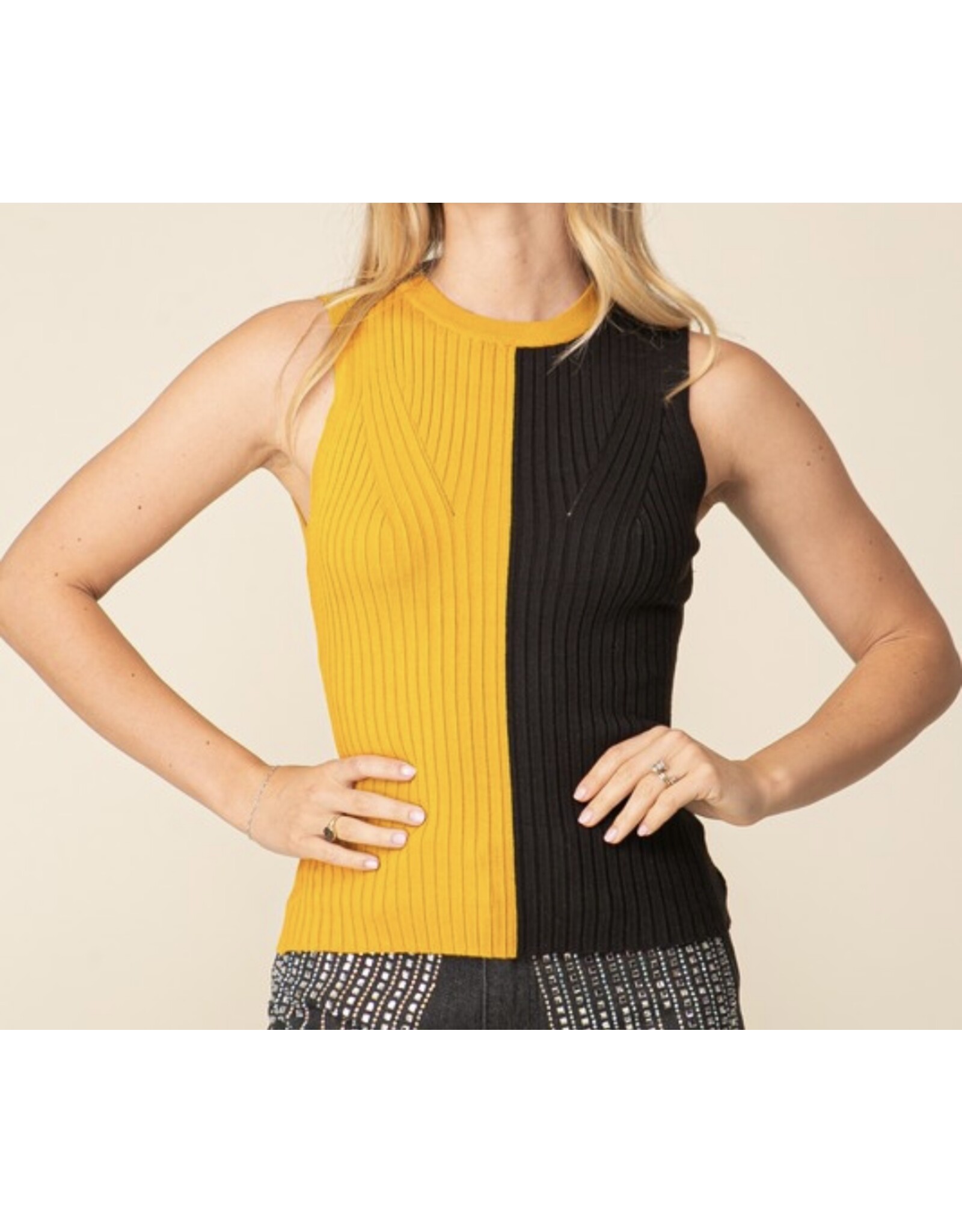 Game Day Contrast Sweater Ribbed Top