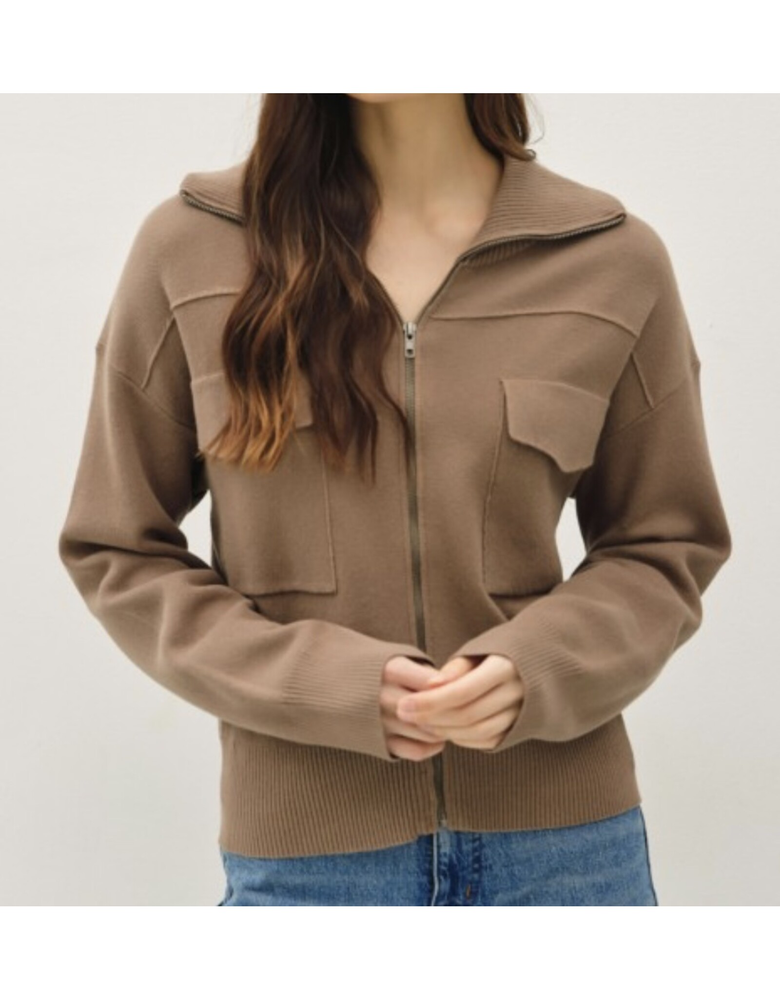 be cool Zip Up Sweater Jacket W/ Floppy Collar