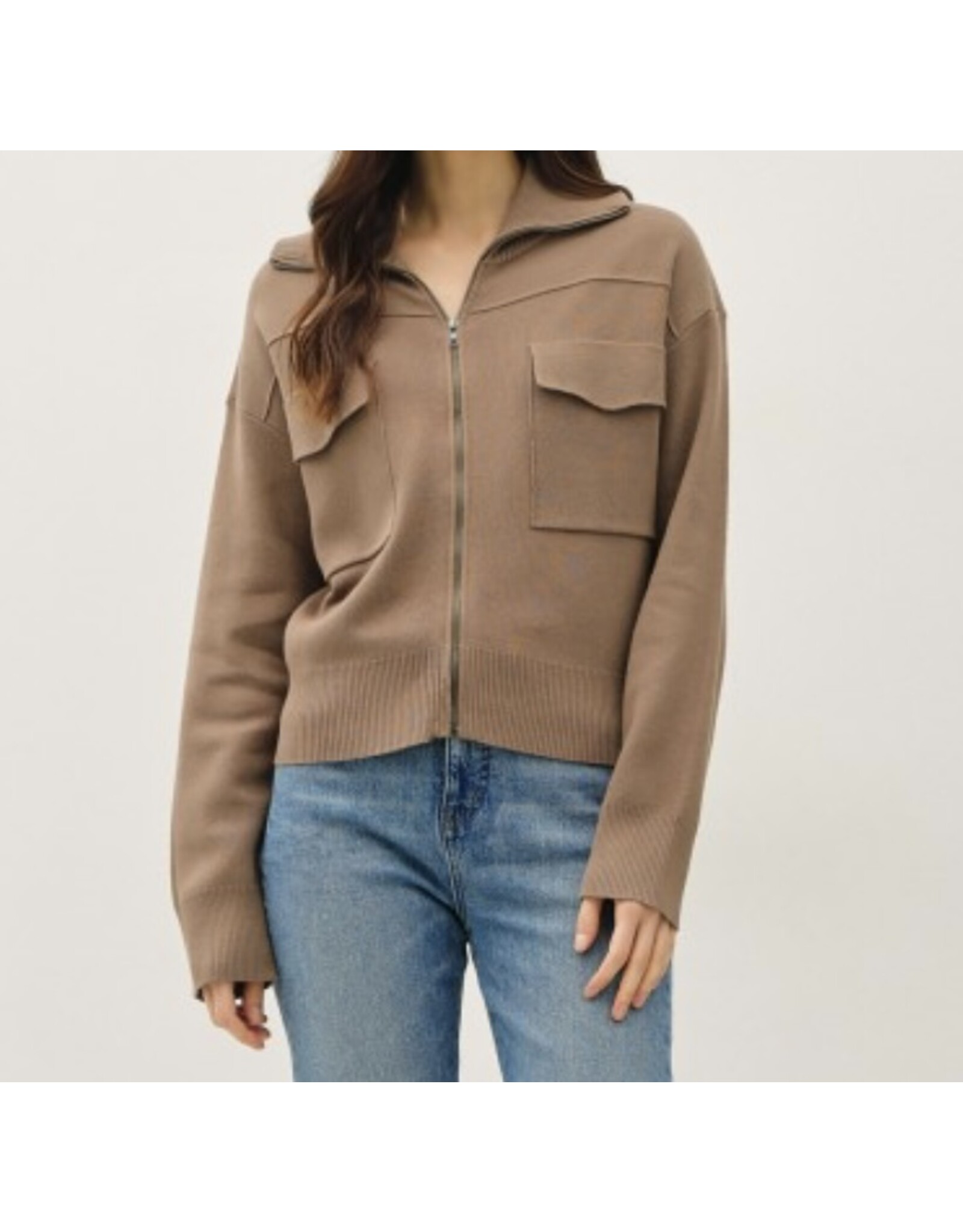 be cool Zip Up Sweater Jacket W/ Floppy Collar
