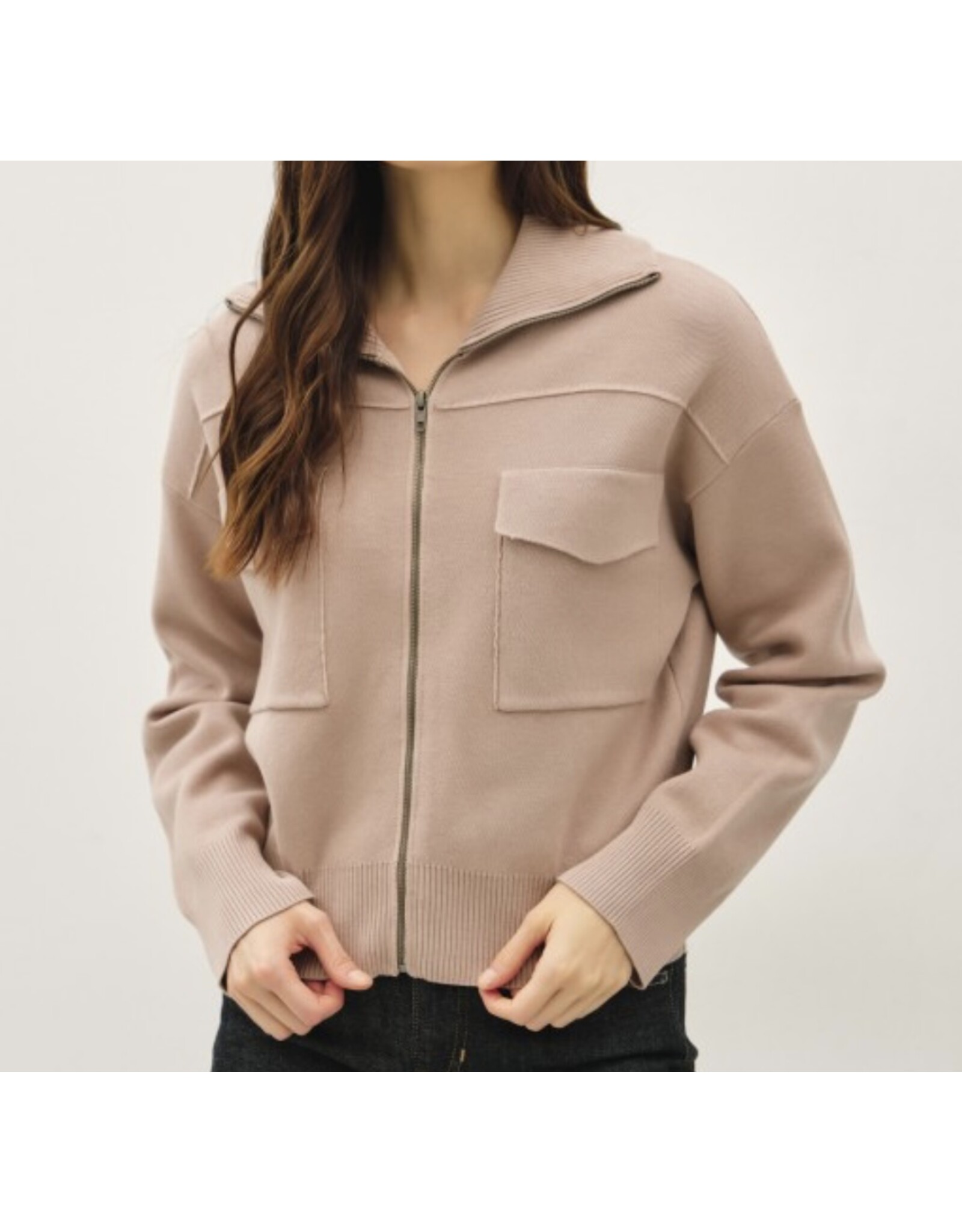 be cool Zip Up Sweater Jacket W/ Floppy Collar