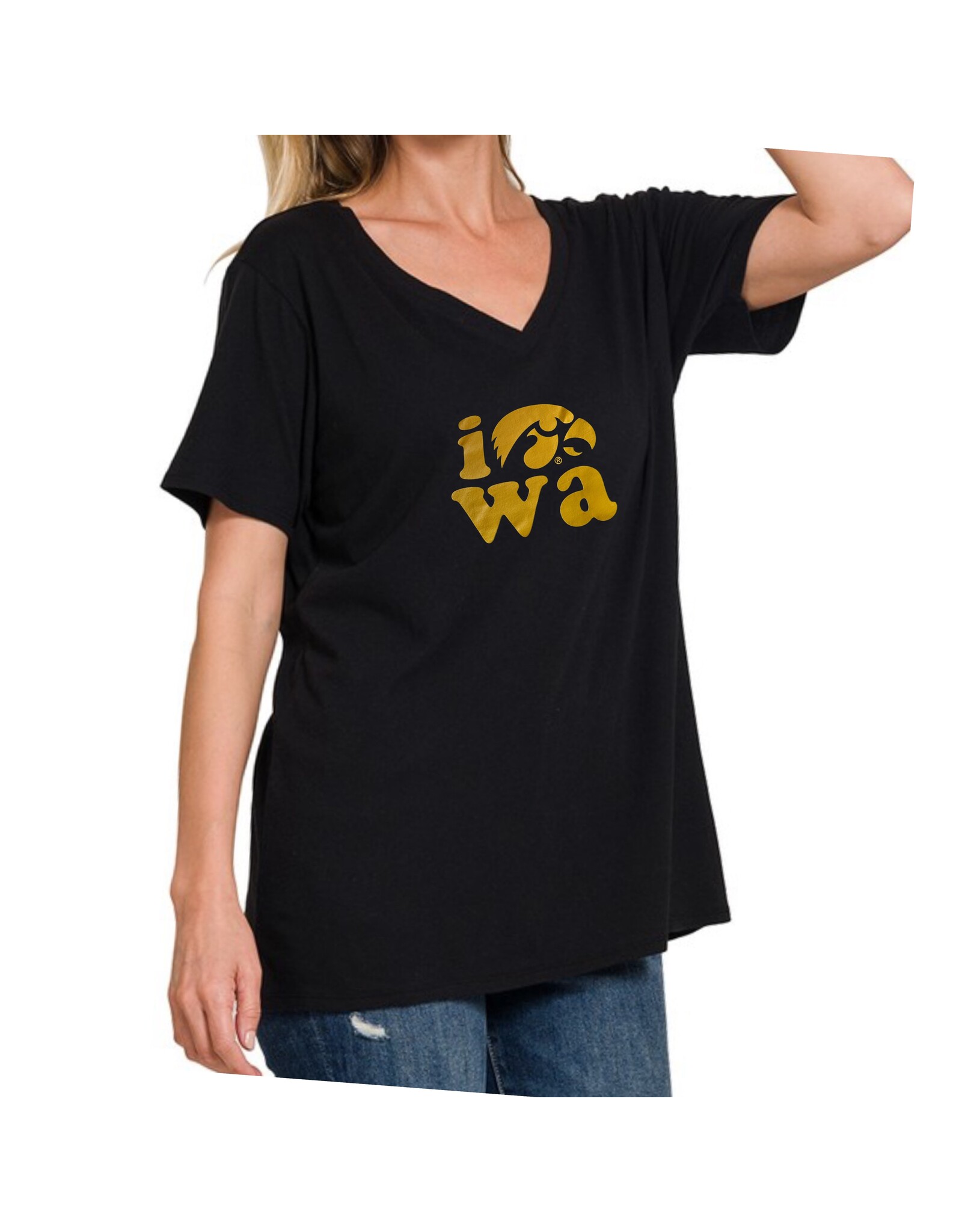 LATA Iowa Herky black v neck boyfriend tee