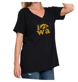 LATA Iowa Herky black v neck boyfriend tee