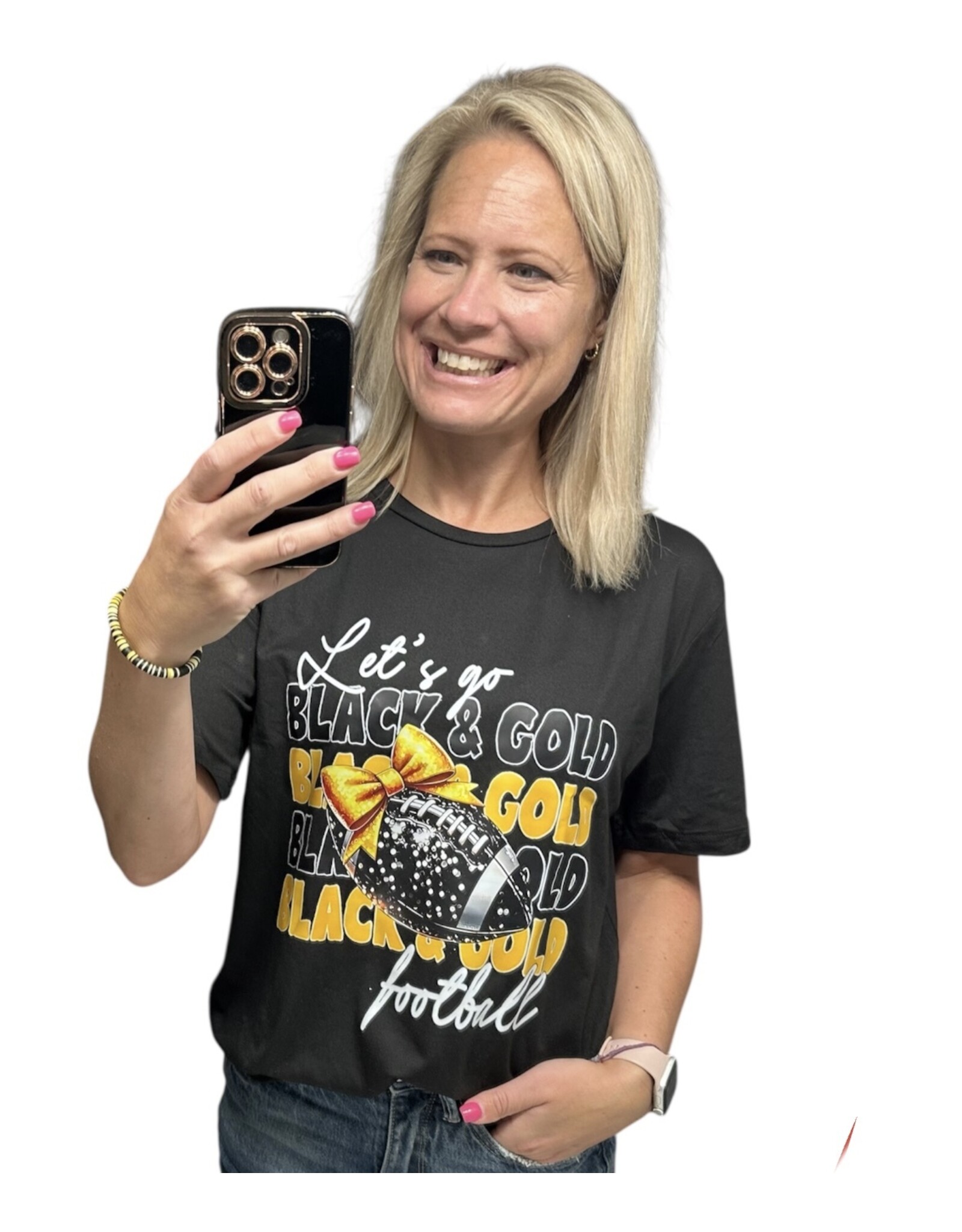 LATA Let’s Go! Black & Gold football tee