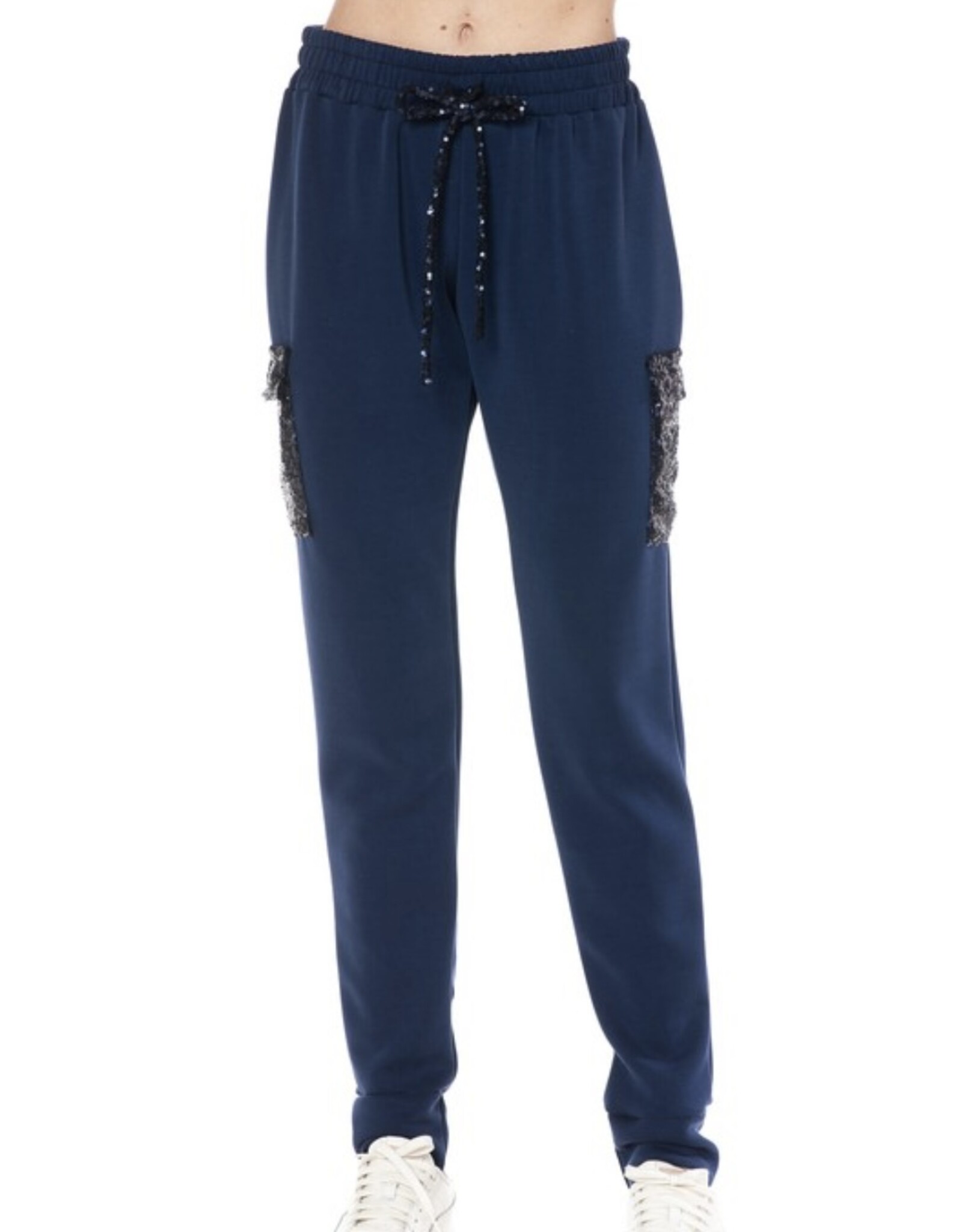 Ariella Navy Sequin Cargo Joggers