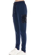 Ariella Navy Sequin Cargo Joggers
