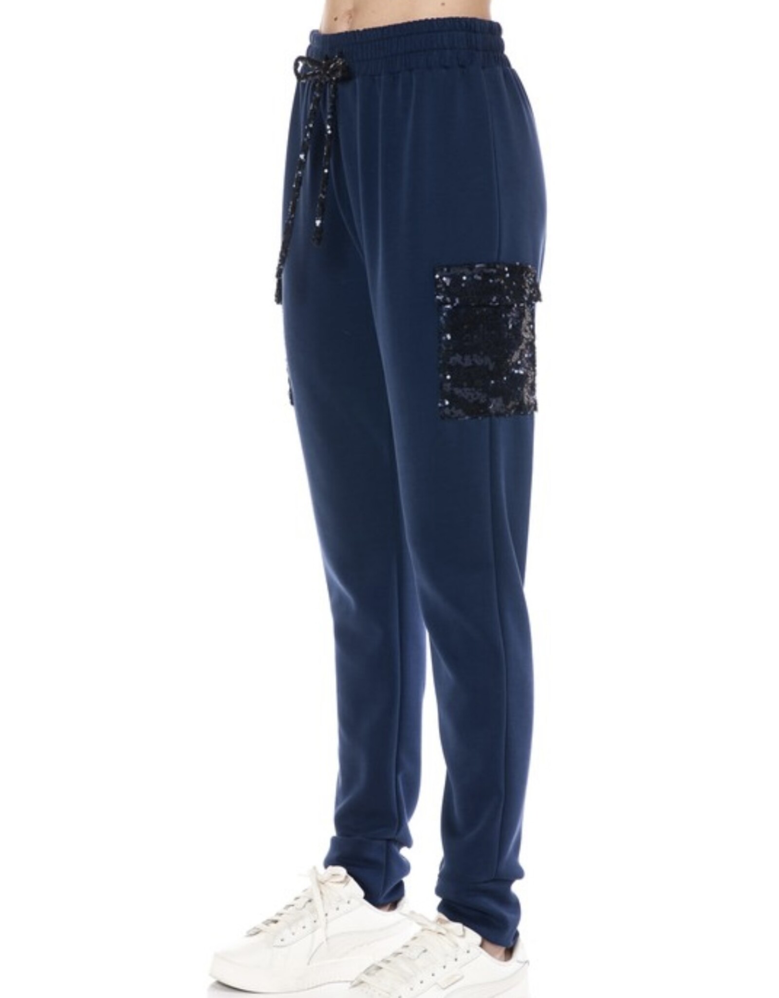Ariella Navy Sequin Cargo Joggers