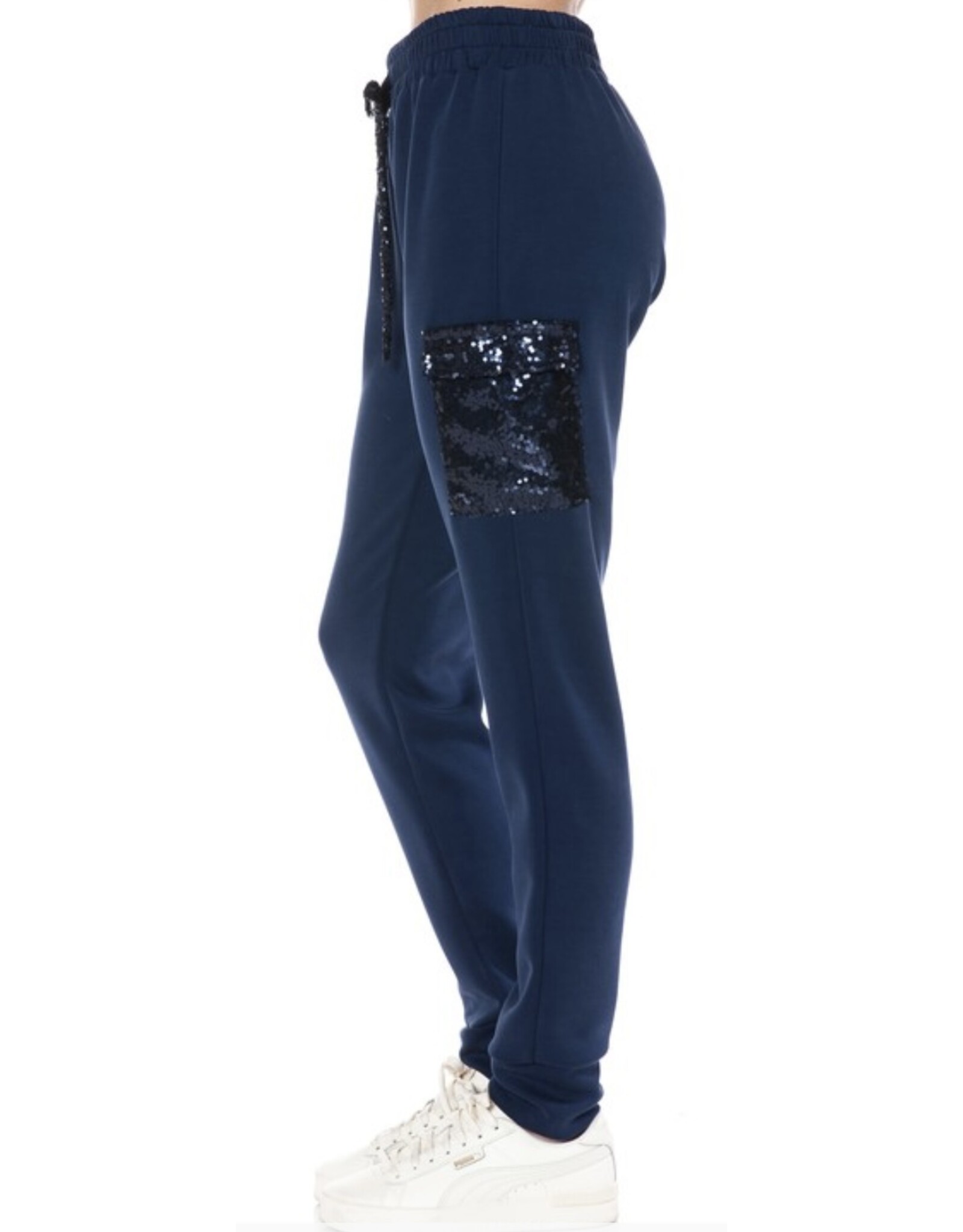 Ariella Navy Sequin Cargo Joggers