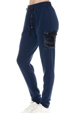 Ariella Navy Sequin Cargo Joggers