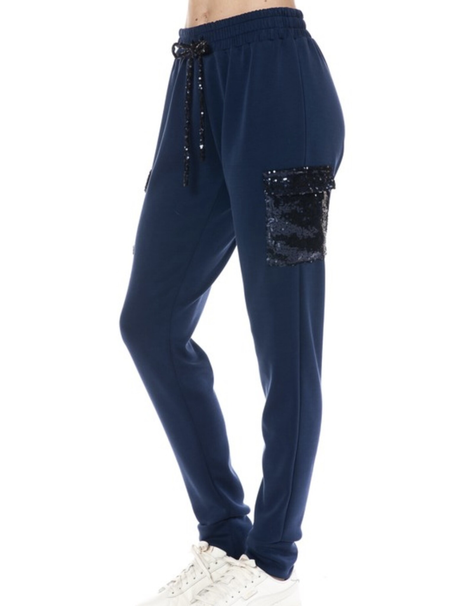 Ariella Navy Sequin Cargo Joggers