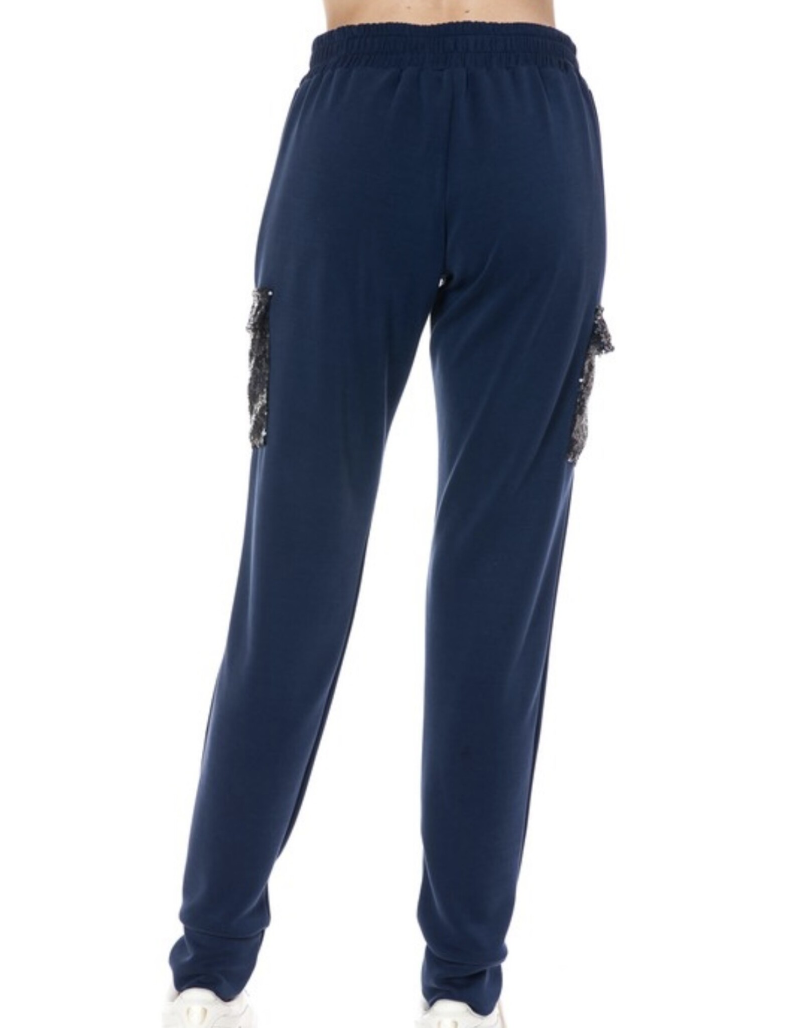Ariella Navy Sequin Cargo Joggers