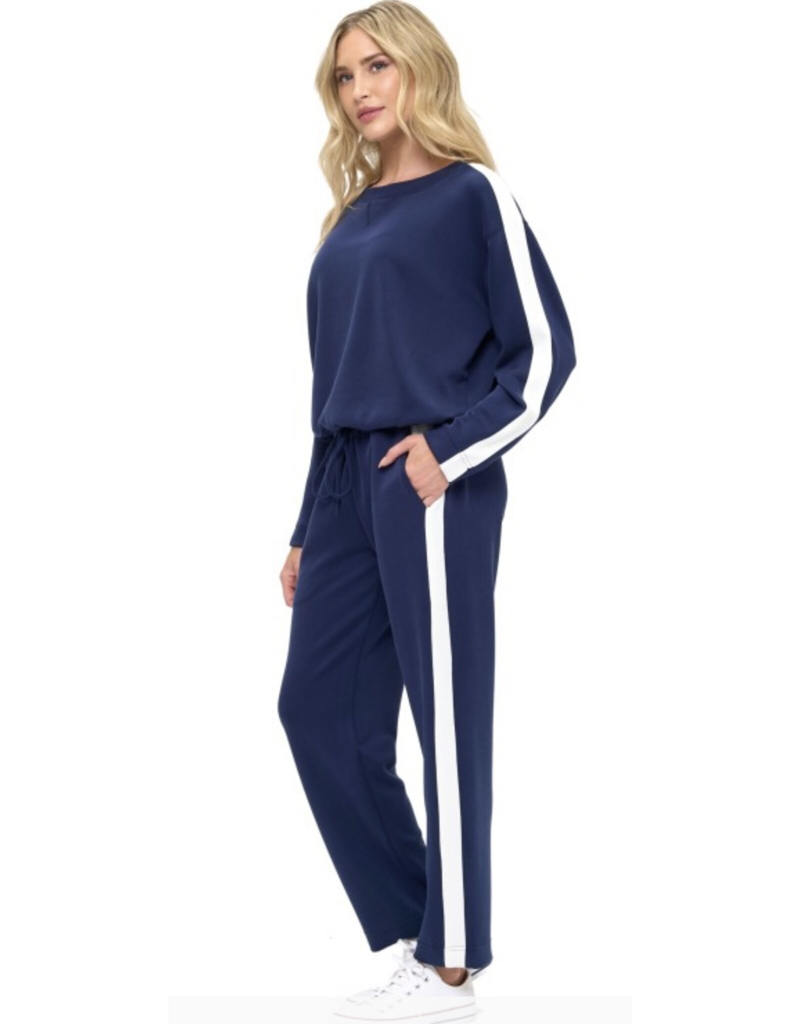 Ariella Navy & Ivory Straight Scuba Pant