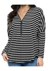 Ariella Dolman Slv B/W Stripe Zip Top