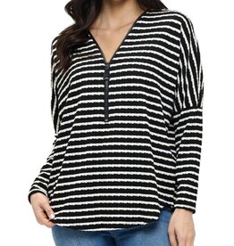 Ariella Dolman Slv B/W Stripe Zip Top