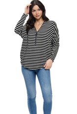 Ariella Dolman Slv B/W Stripe Zip Top