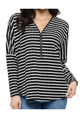 Ariella Dolman Slv B/W Stripe Zip Top