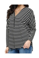 Ariella Dolman Slv B/W Stripe Zip Top