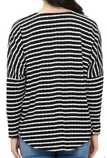 Ariella Dolman Slv B/W Stripe Zip Top