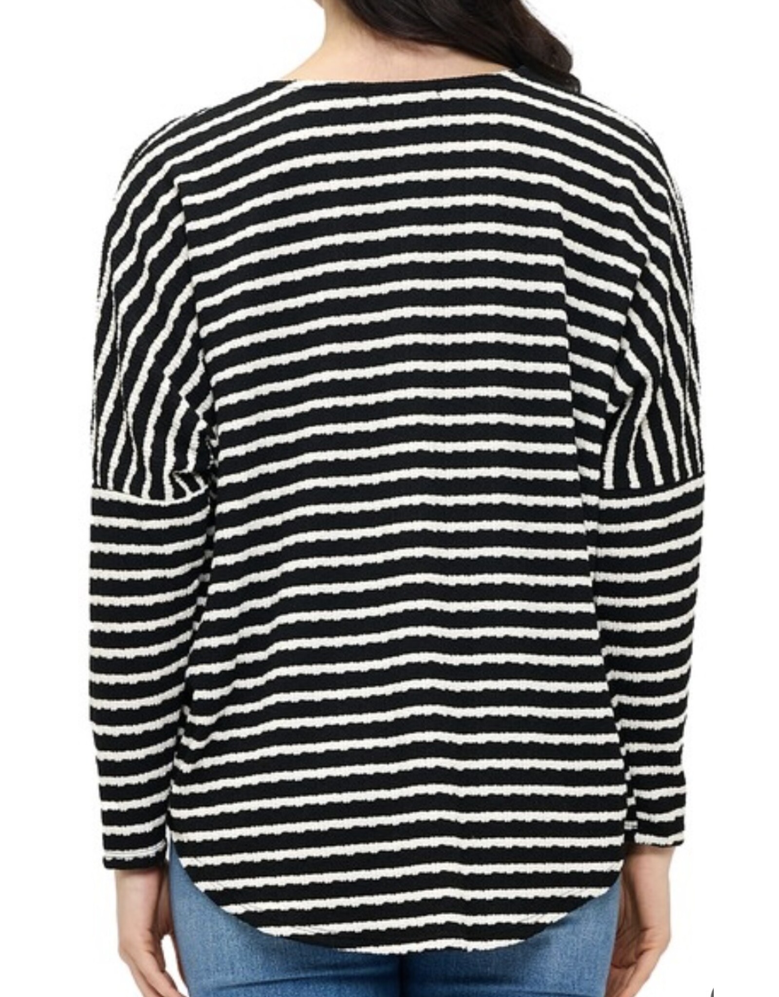 Ariella Dolman Slv B/W Stripe Zip Top