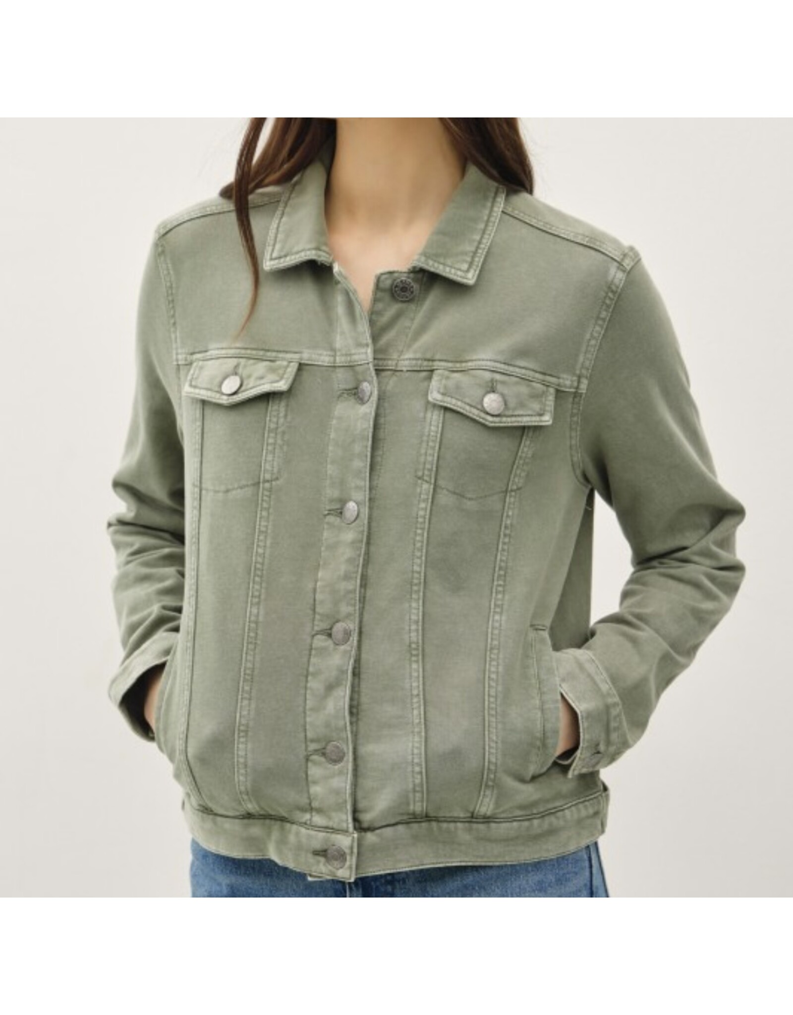 be cool Olive Garment-dye Trucker Jacket